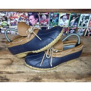 LL Bean Boots Womens Low Top Bean Duck Leather Boots Size 7 Navy 175067 USA Made